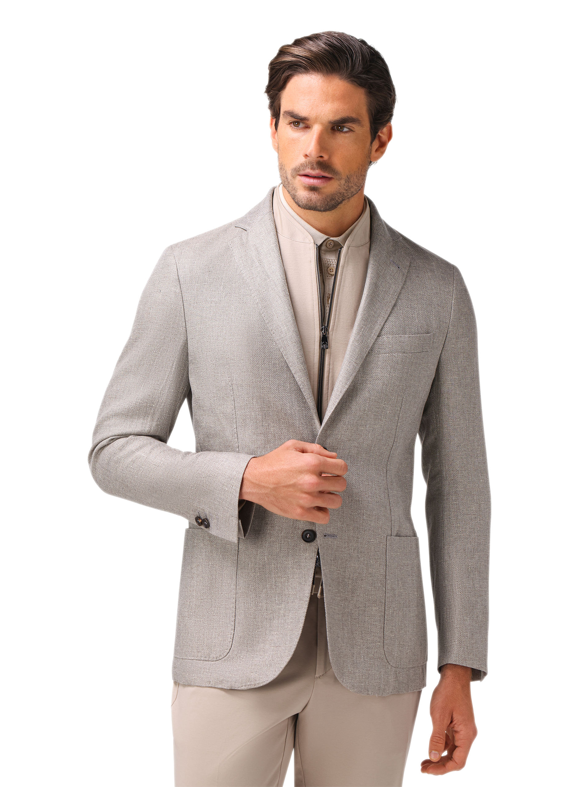 Jasje met uitneembare kraag van wol | MODEL | FULL-WIDTH | GRIJS-BEIGE