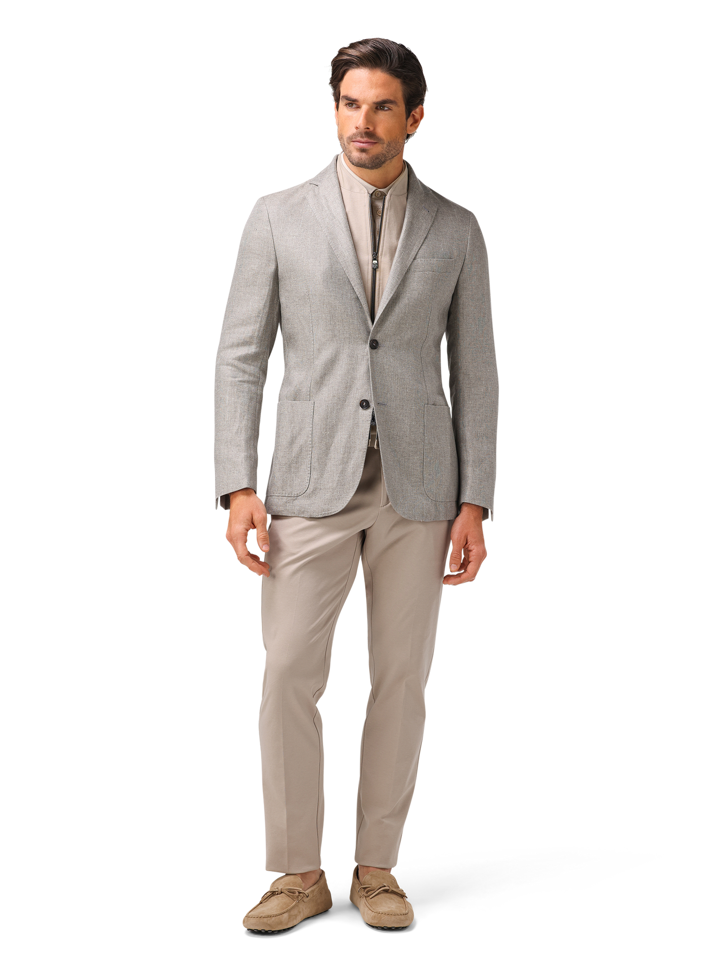 Jasje met uitneembare kraag van wol | MODEL | FULL-WIDTH | GRIJS-BEIGE
