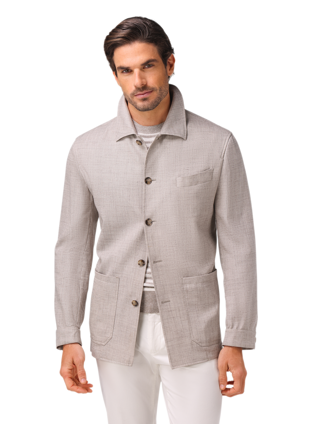 Shirt jacket van wol, zijde en linnen | MODEL | FULL_WIDTH | Beige Melee