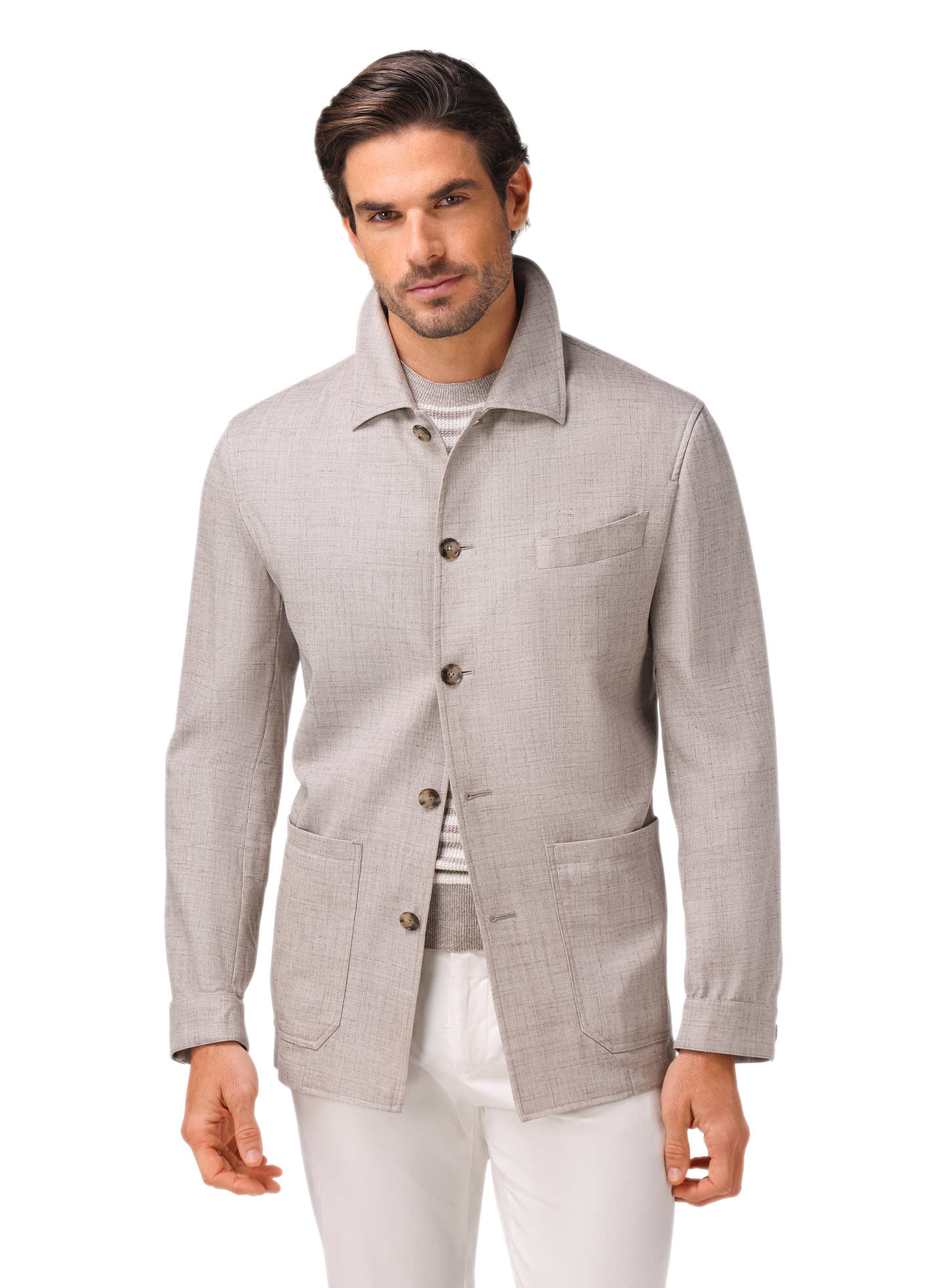Shirt jacket van wol, zijde en linnen | Beige Melee
