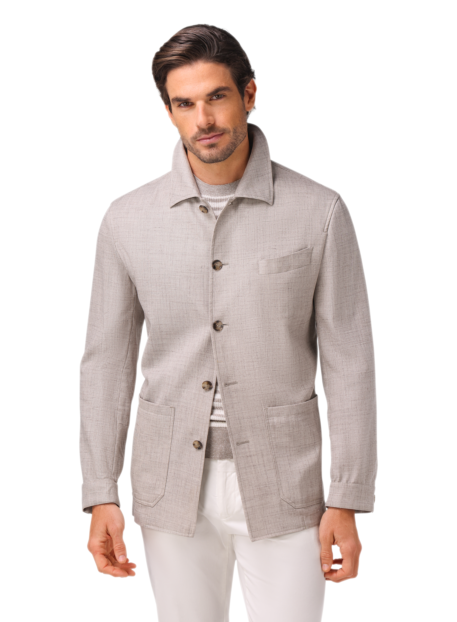 Shirt jacket van wol, zijde en linnen | MODEL | FULL_WIDTH | Beige Melee