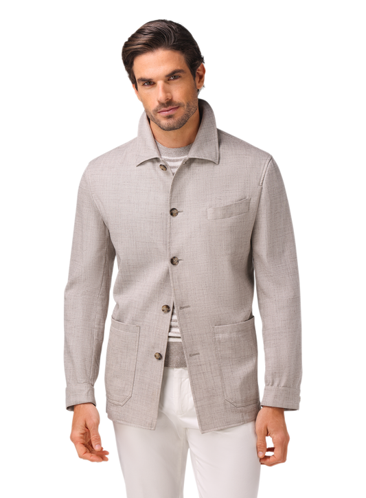 Shirt jacket van wol, zijde en linnen | Beige Melee