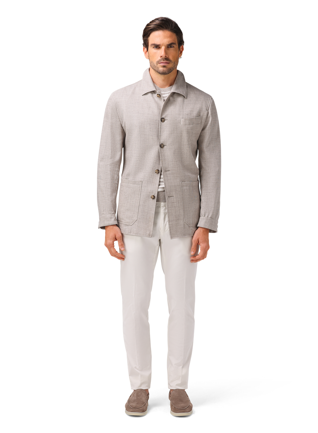 Shirt jacket van wol, zijde en linnen | MODEL | FULL_WIDTH | Beige Melee