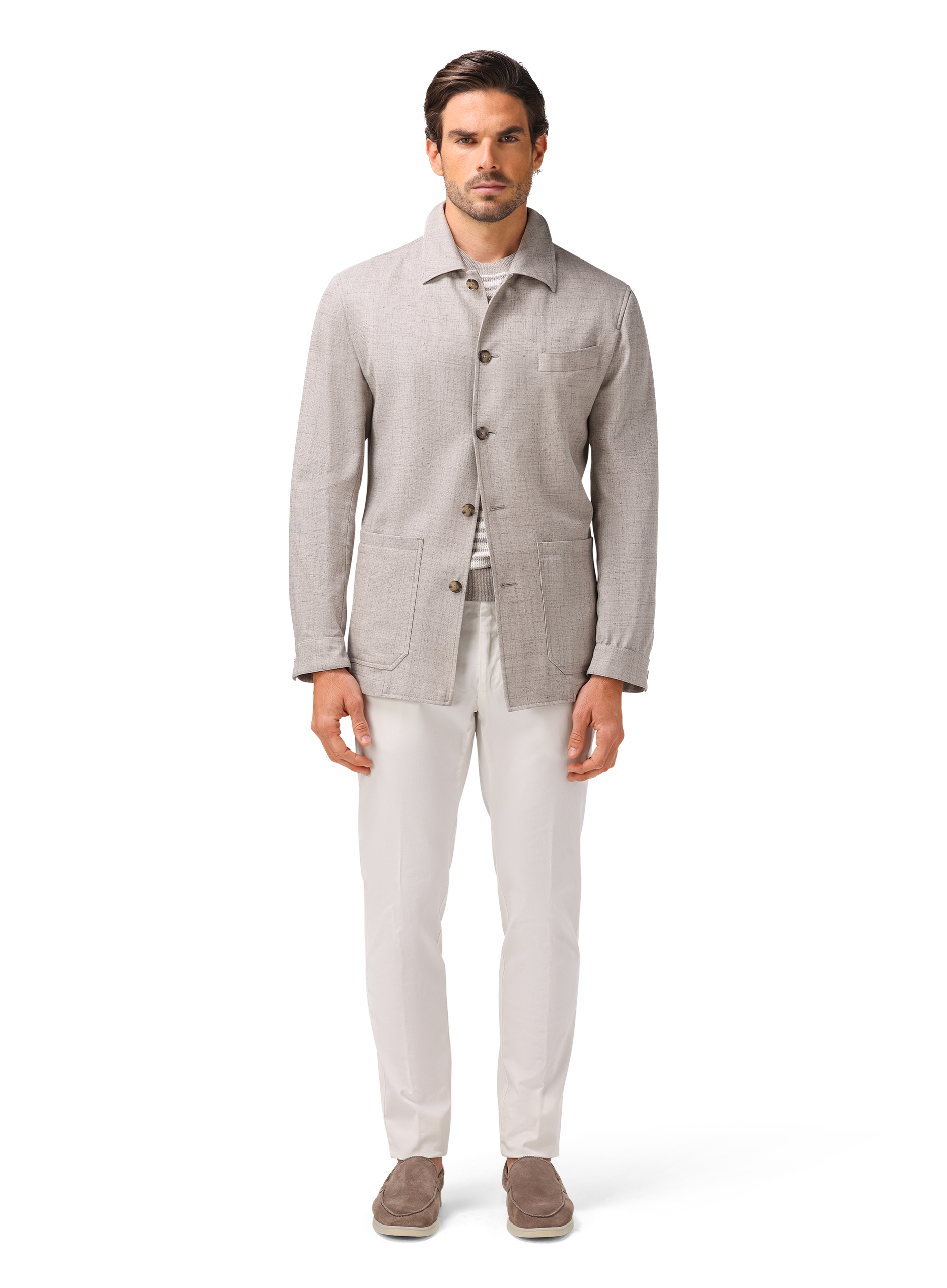 Shirt jacket van wol, zijde en linnen | Beige Melee