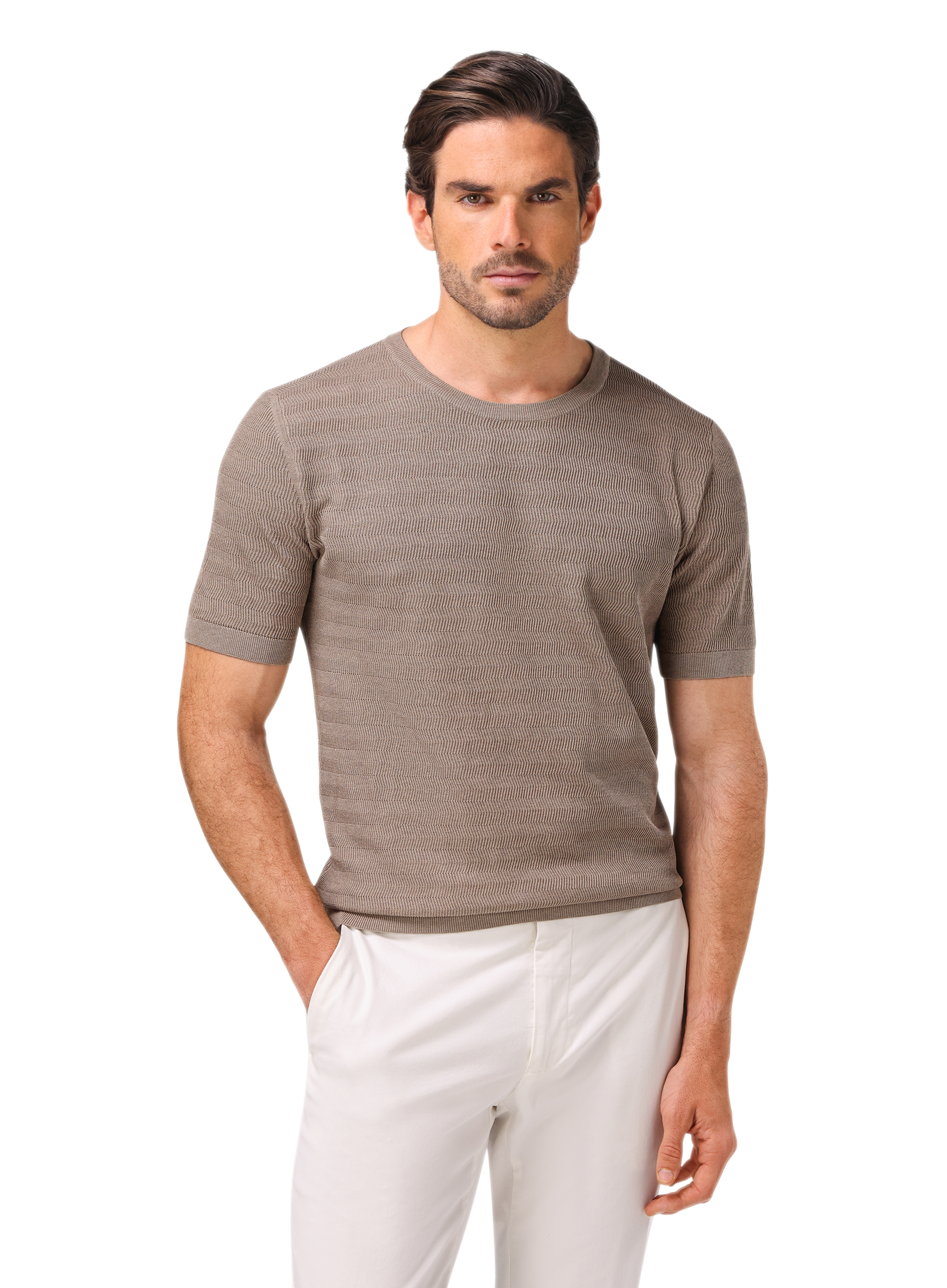 T-shirt van zijde en katoen | MODEL | FULL_WIDTH | Beige
