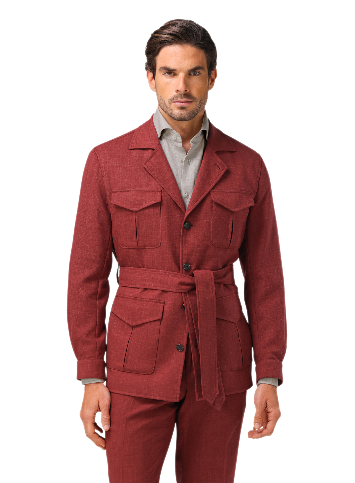 Pak van wol en linnen met safari jacket | FULL_WIDTH | MODEL | Rood