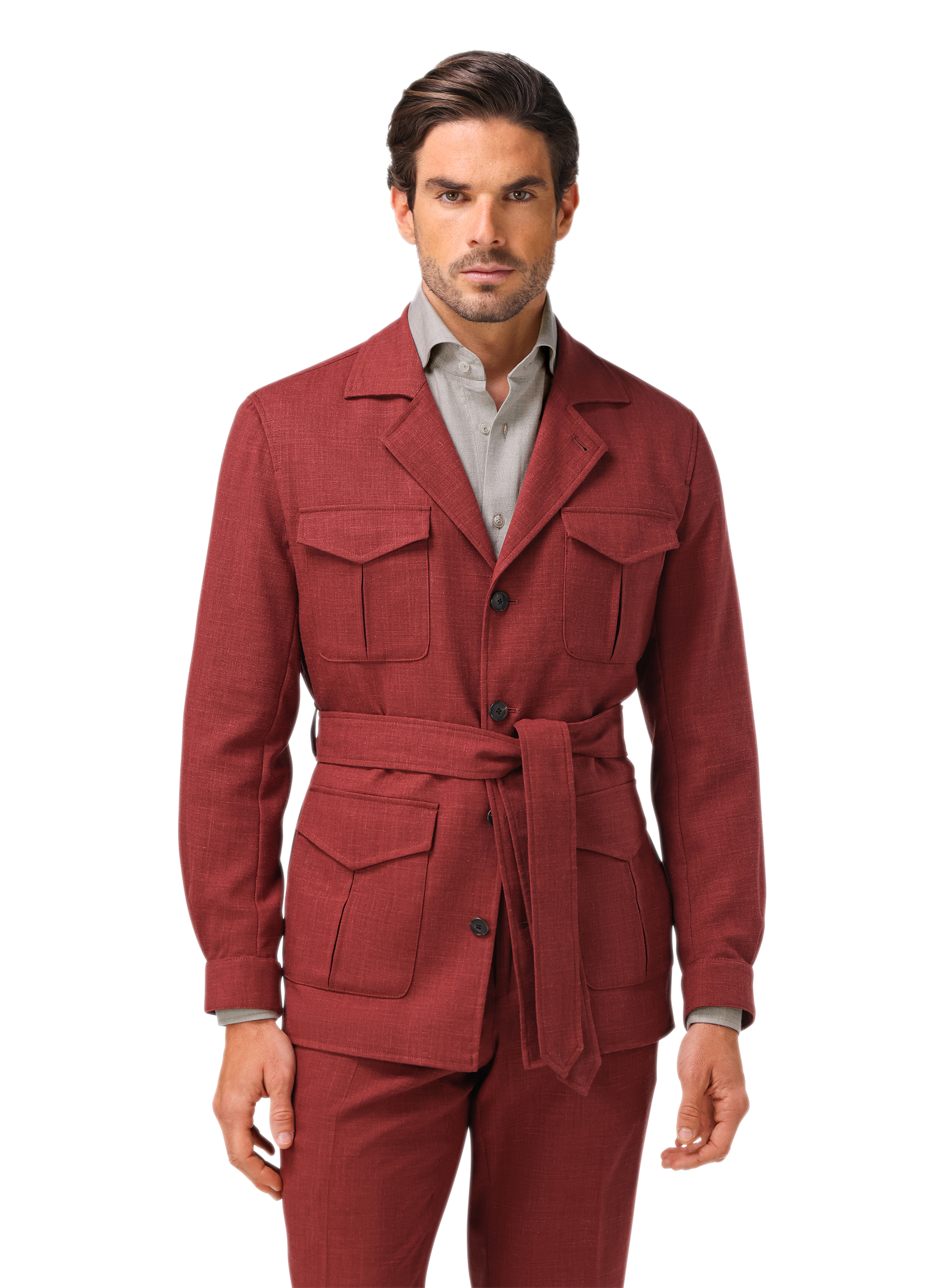 Pak van wol en linnen met safari jacket | FULL_WIDTH | MODEL | Rood