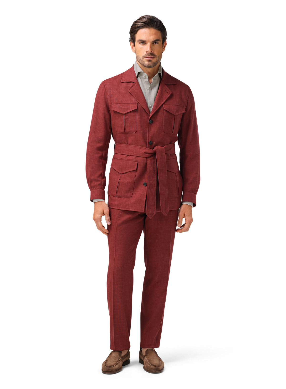 Pak van wol en linnen met safari jacket | FULL_WIDTH | MODEL | Rood