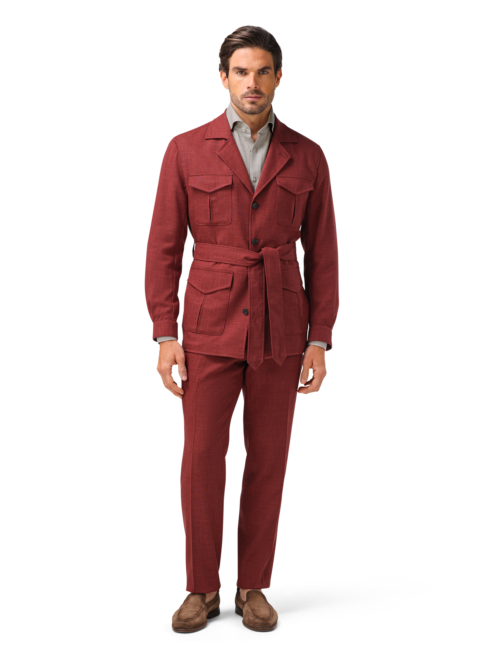 Pak van wol en linnen met safari jacket | FULL_WIDTH | MODEL | Rood