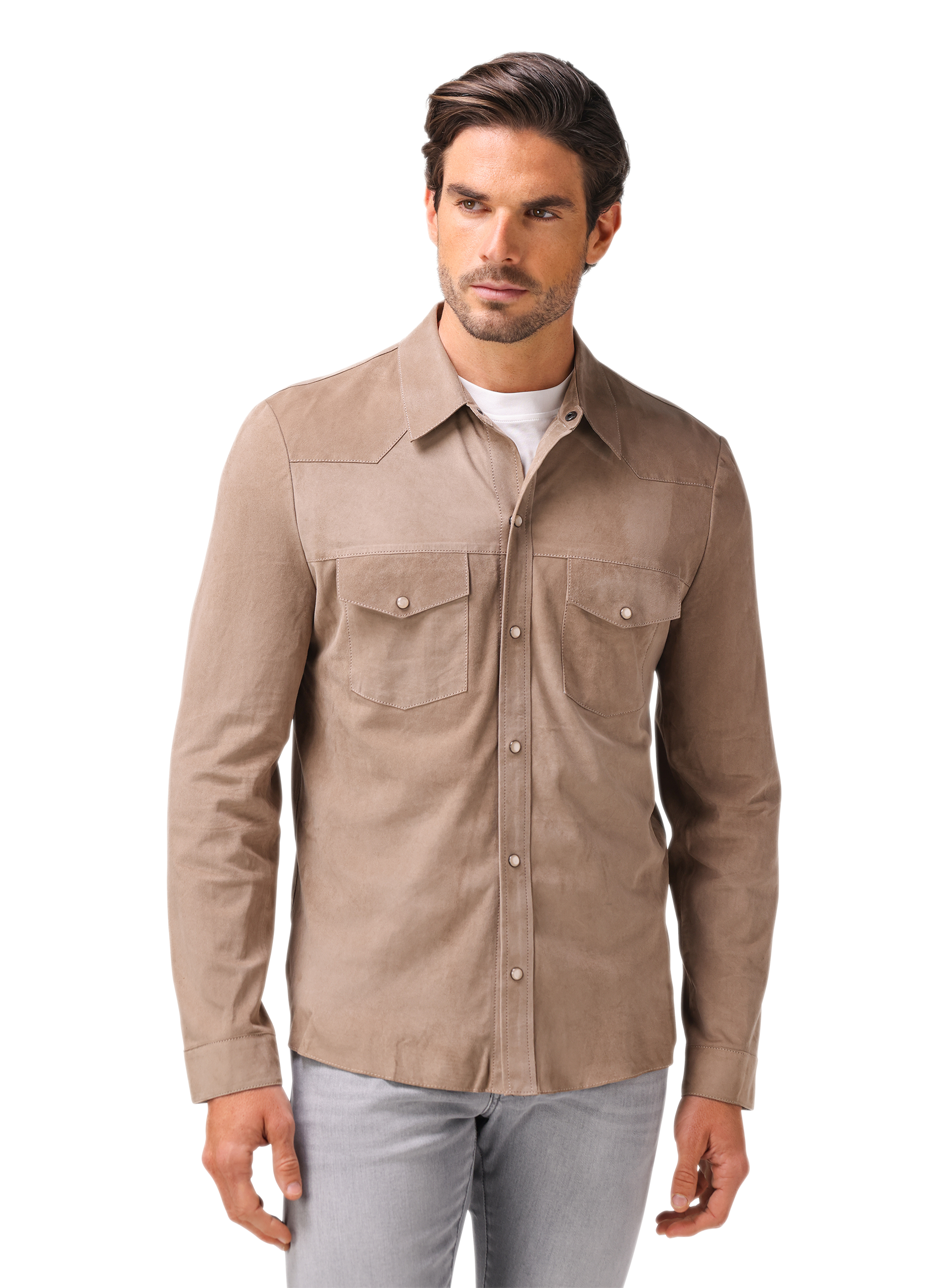 Kayce overshirt van suède | FULL_WIDTH | Beige