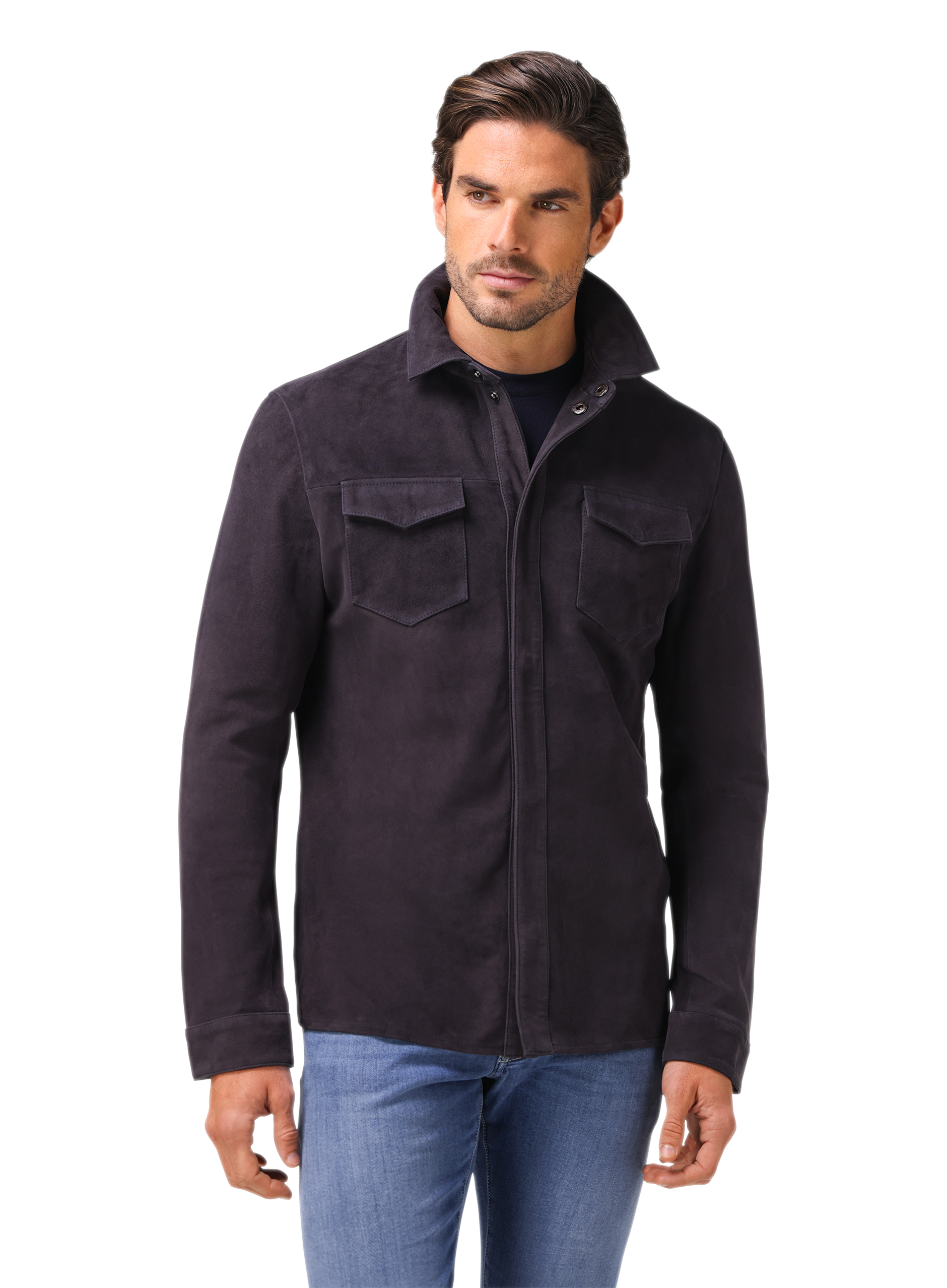 Robert overshirt van suède | MODEL | BLUE NAVY