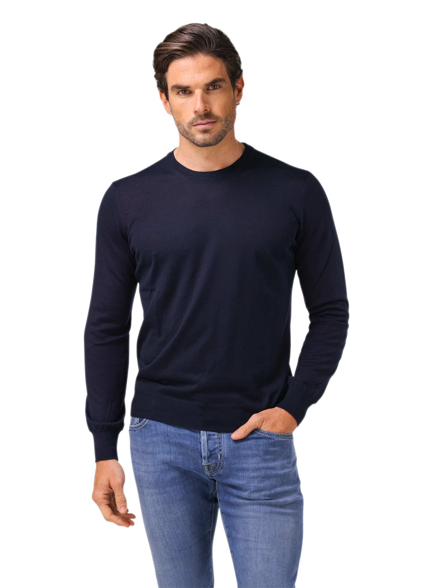 Crewneck van scheerwol | FULL_WIDTH | BLUE NAVY