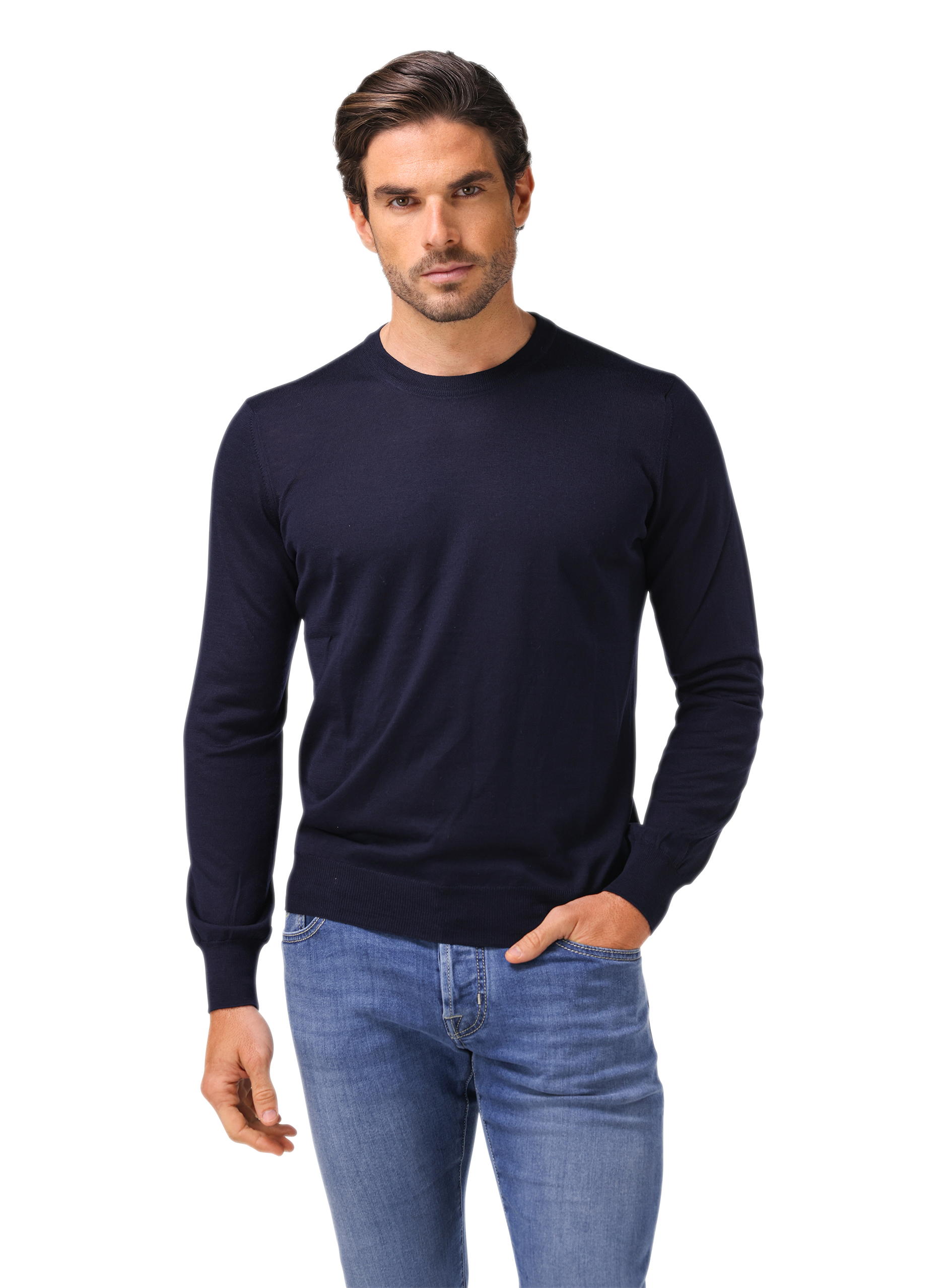 Crewneck van scheerwol | FULL_WIDTH | BLUE NAVY