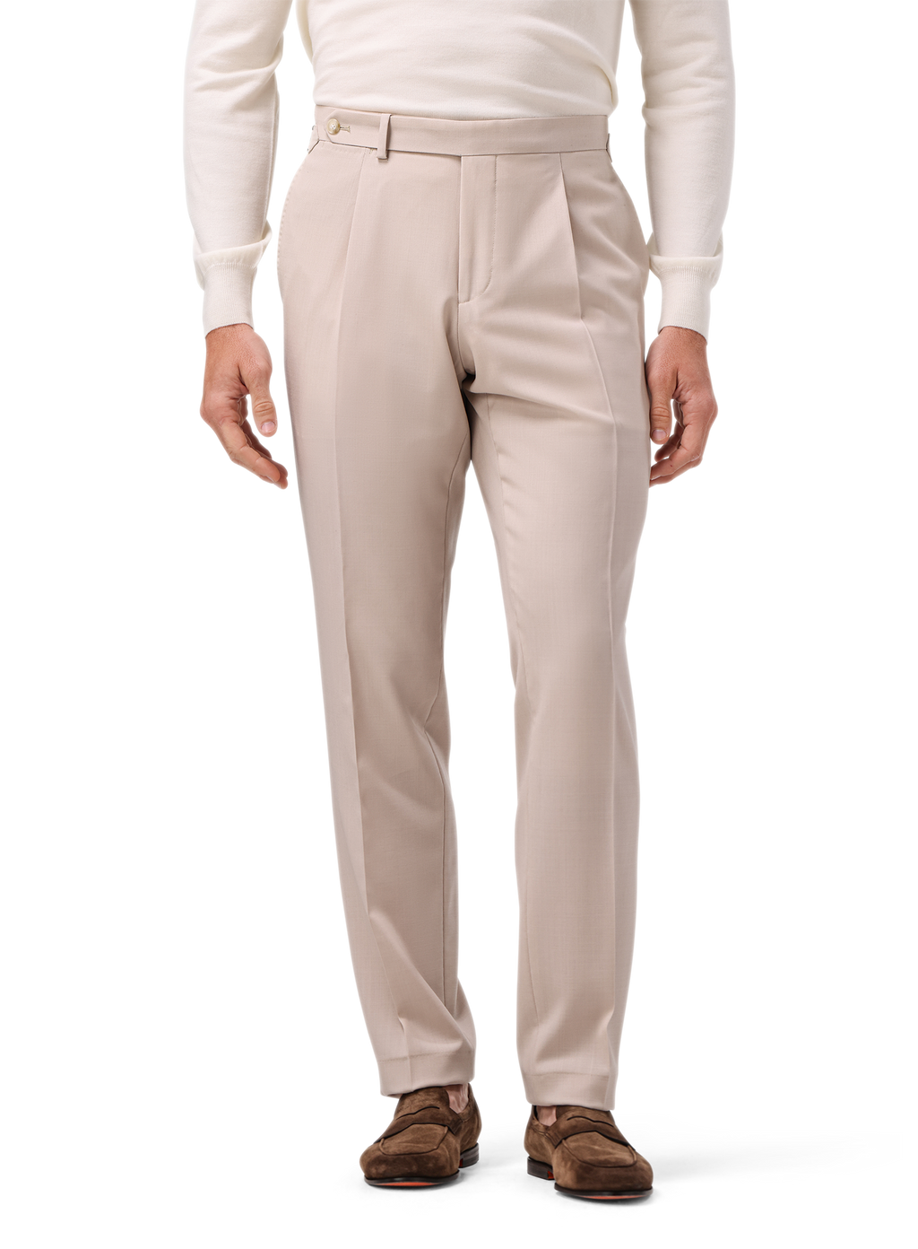 Bandplooi pantalon van wol | MODEL | FULL_WIDTH | Beige