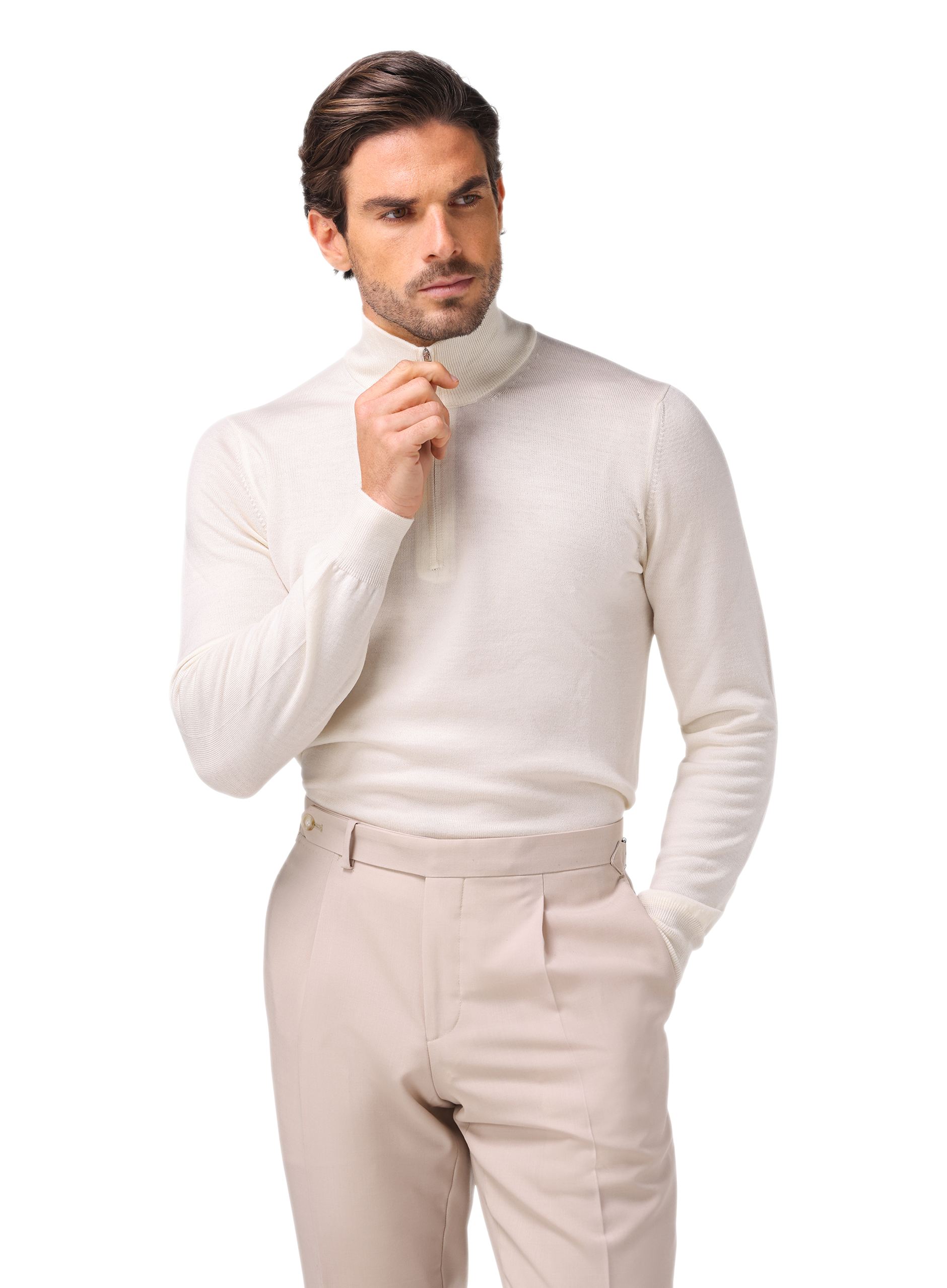 Half-zip trui van wol | MODEL | FULL_WIDTH | Wit