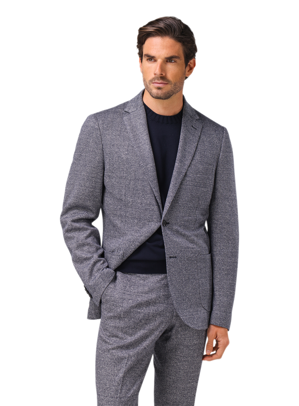 Colbert van linnen, zijde en katoen | MODEL | FULL_WIDTH | BLUE NAVY