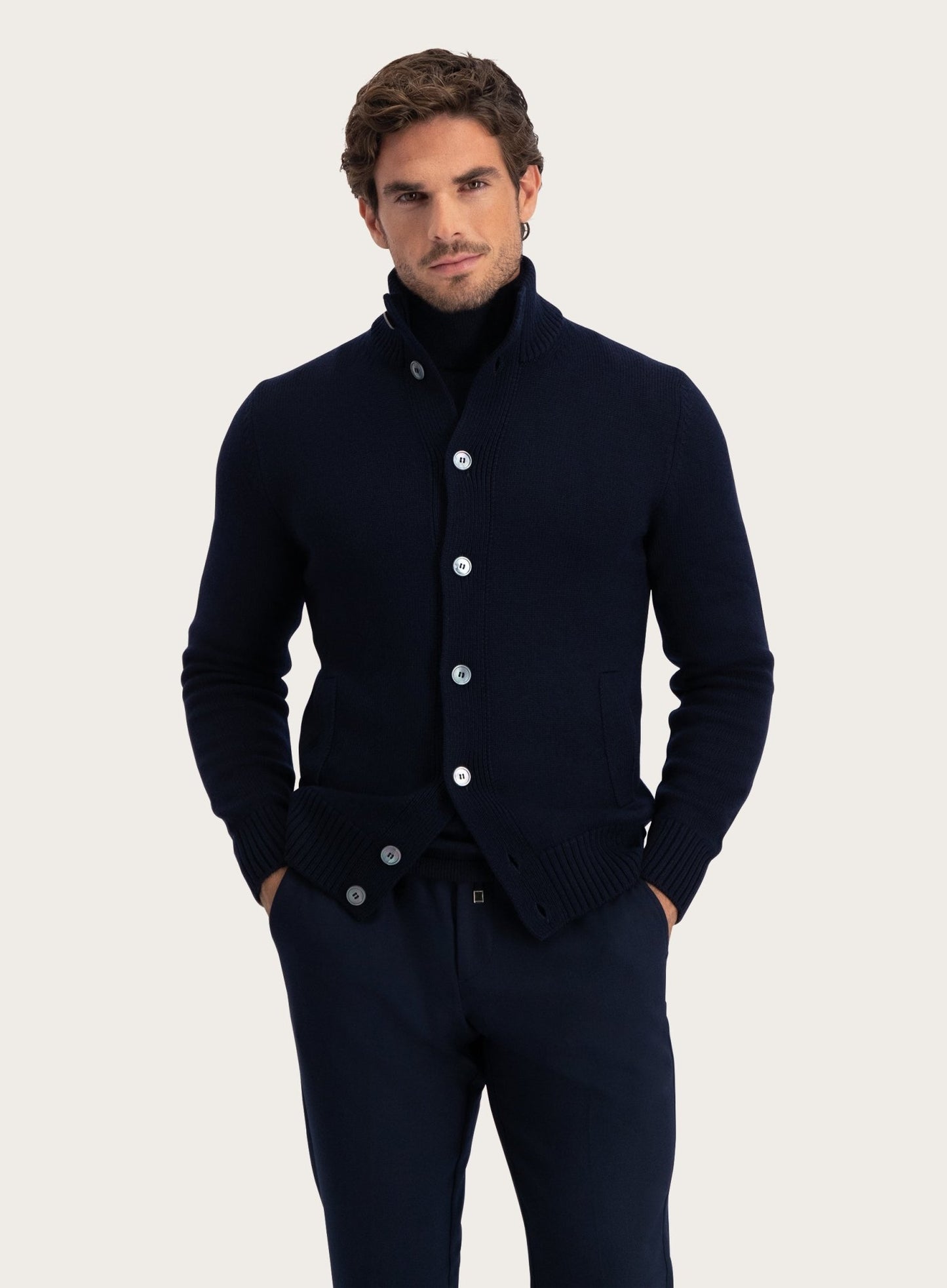 Cardigan met opstaande kraag van wol | BLUE NAVY