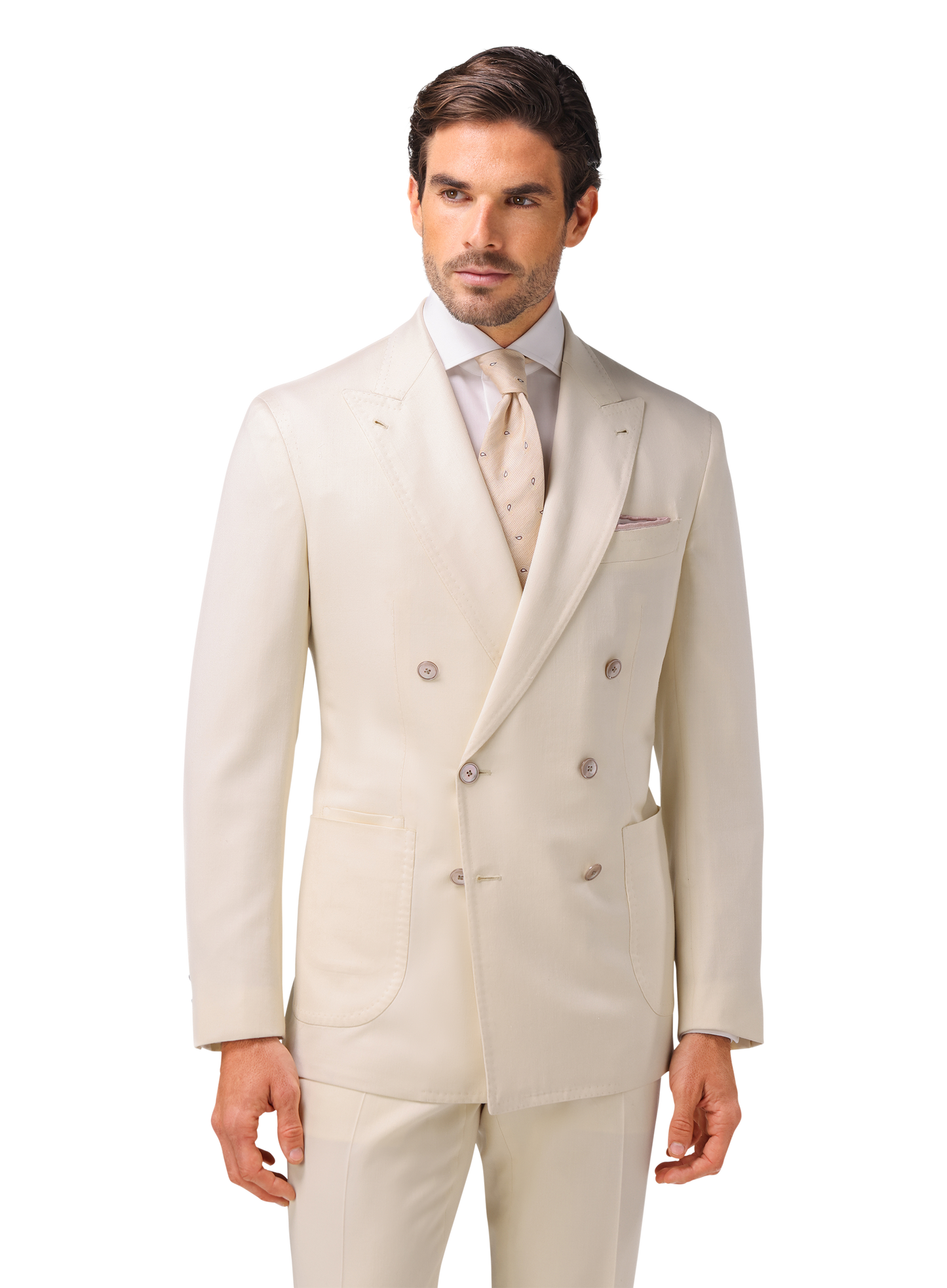 Double breasted jasje van wol, zijde en linnen | L.BEIGE