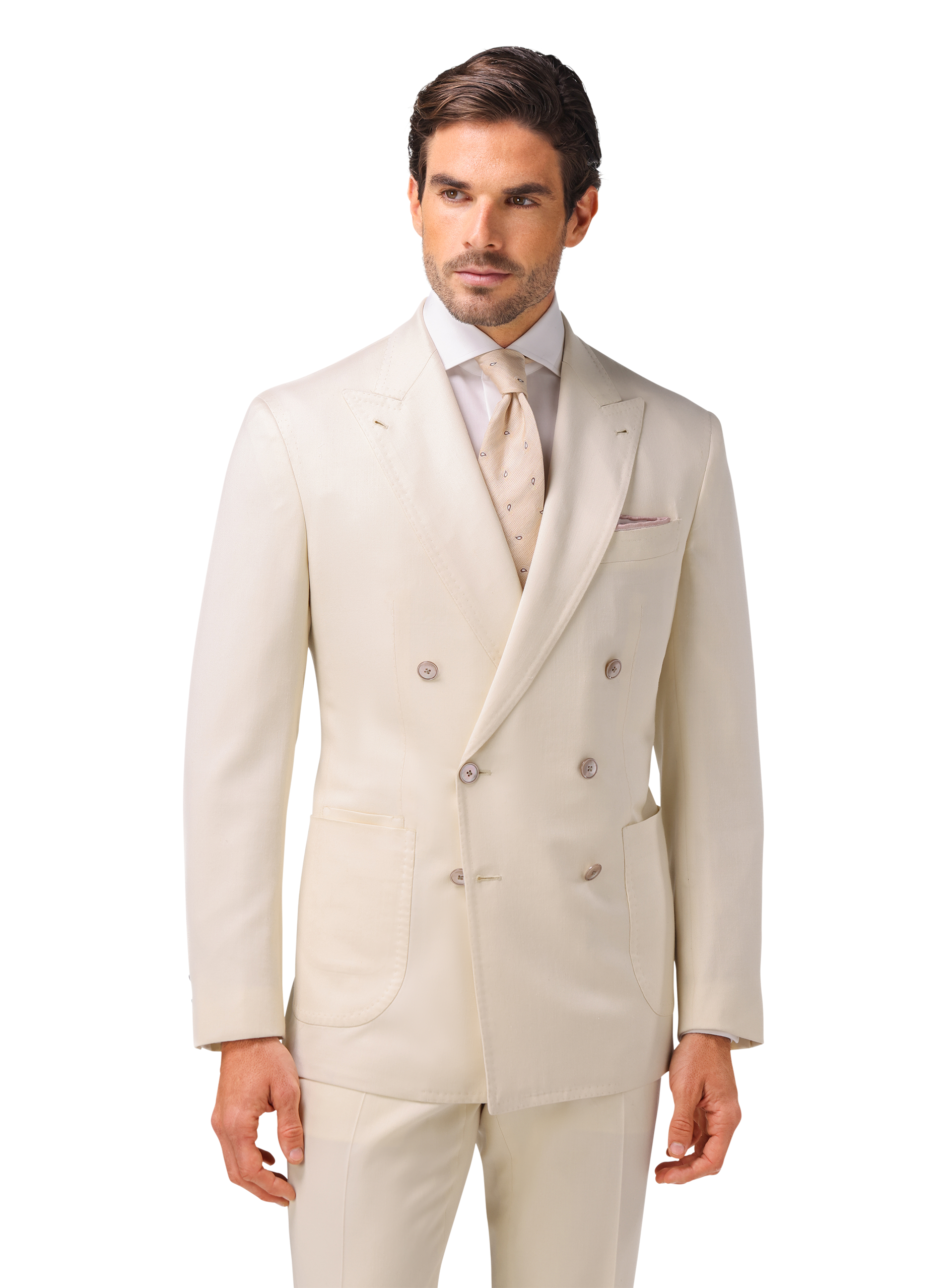 Double breasted jasje van wol, zijde en linnen | L.BEIGE