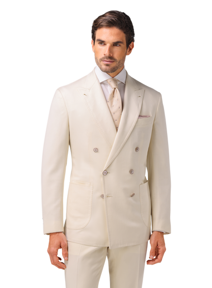 Double breasted jasje van wol, zijde en linnen | L.BEIGE