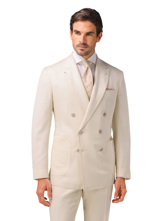 Double breasted jasje van wol, zijde en linnen | L.BEIGE