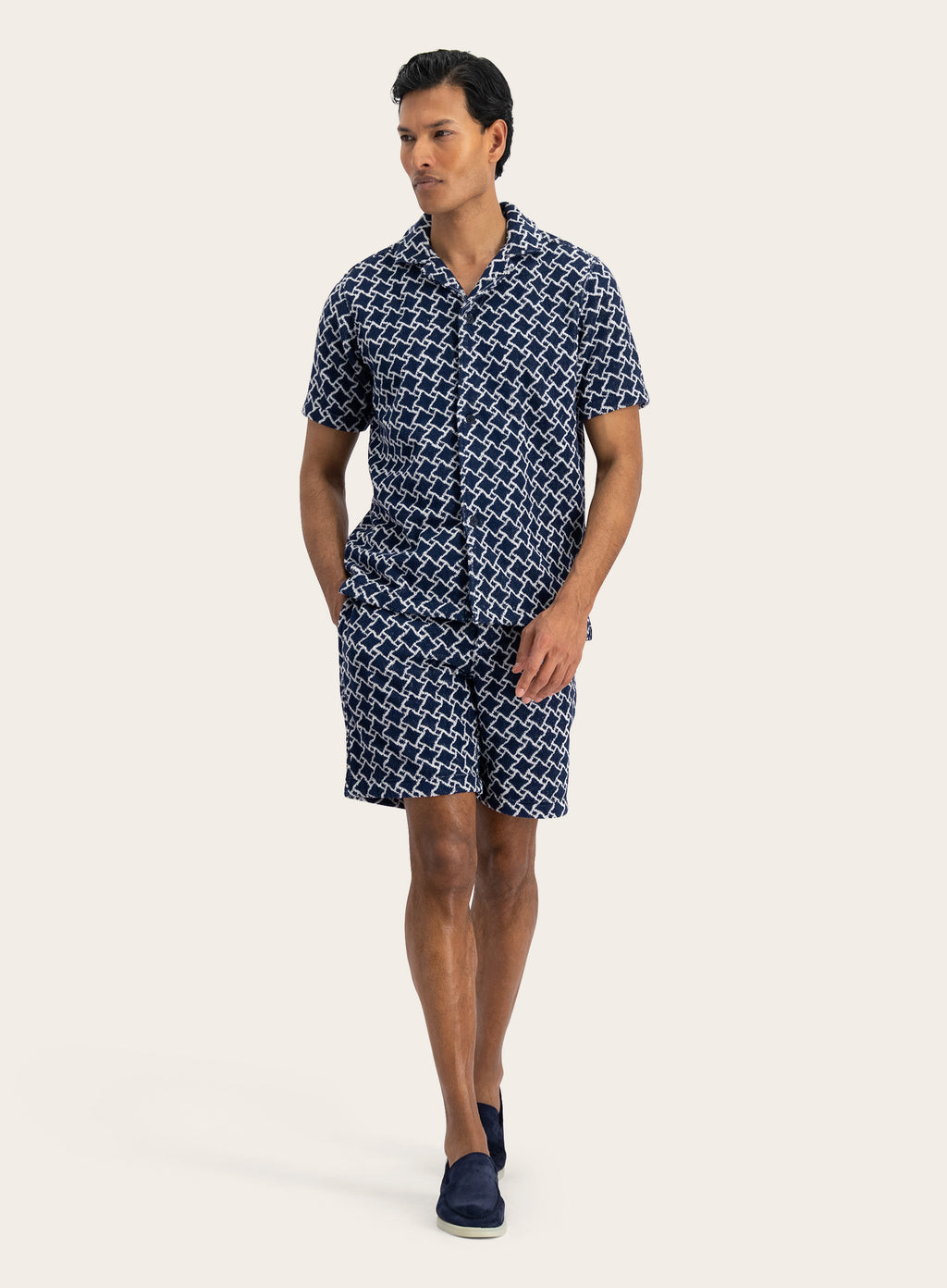 Howel badstof shirt met print | MODEL | FULL_WIDTH | BLUE NAVY