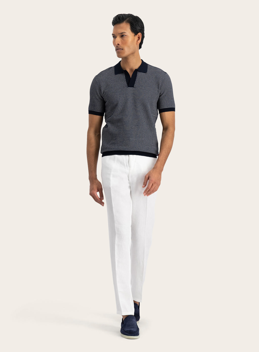 Roddy buttonless polo van badstof | MODEL | FULL_WIDTH | BLUE NAVY
