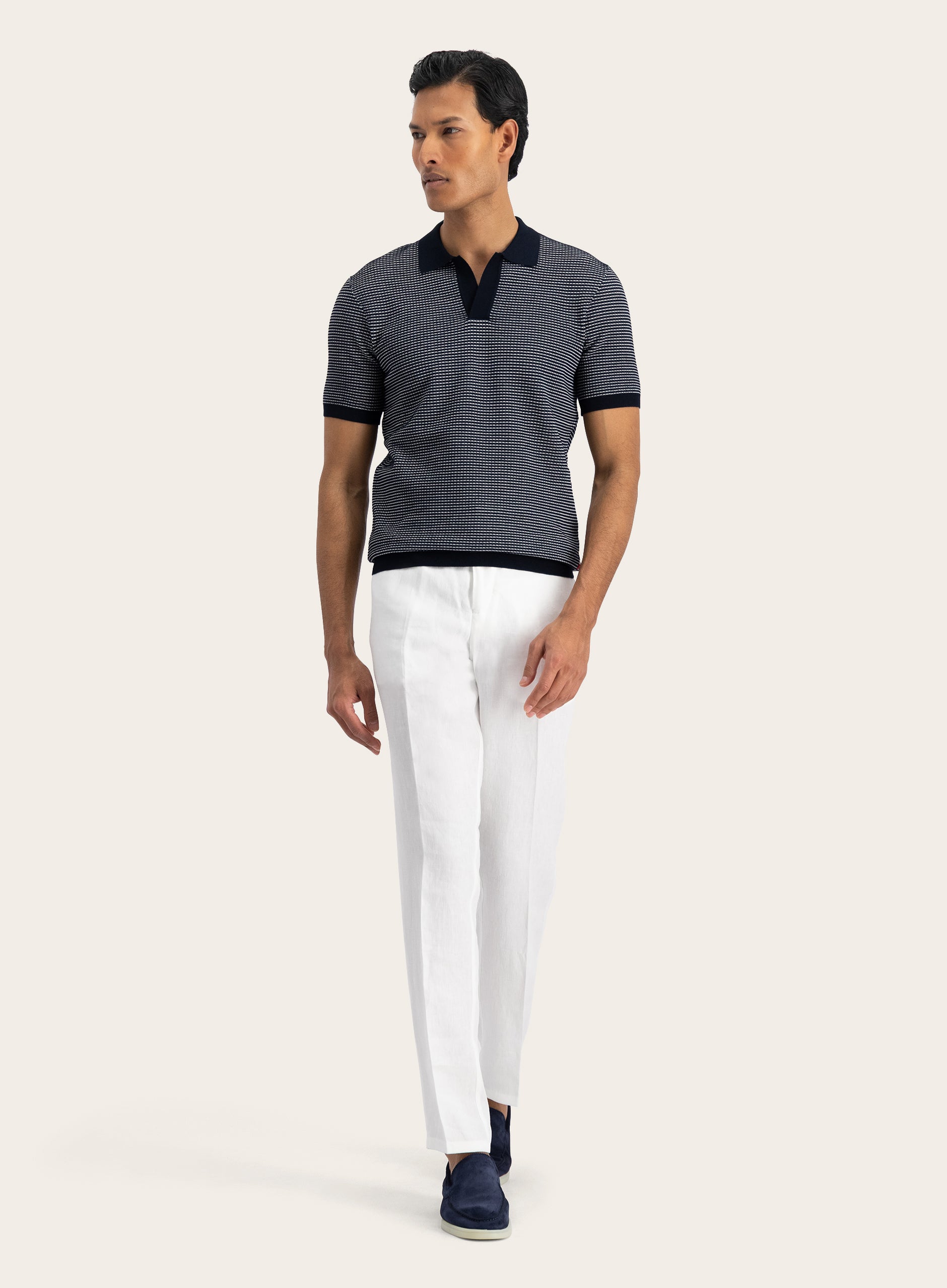 Roddy buttonless polo van badstof | MODEL | FULL_WIDTH | BLUE NAVY
