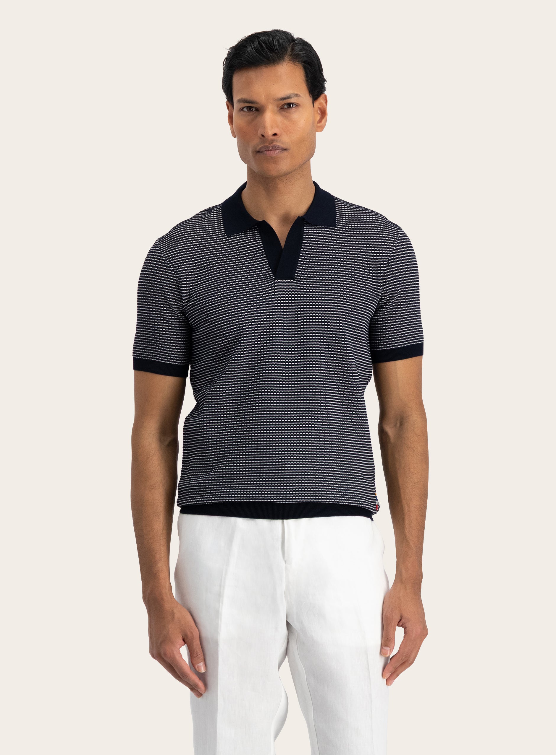 Roddy buttonless polo van badstof | MODEL | FULL_WIDTH | BLUE NAVY
