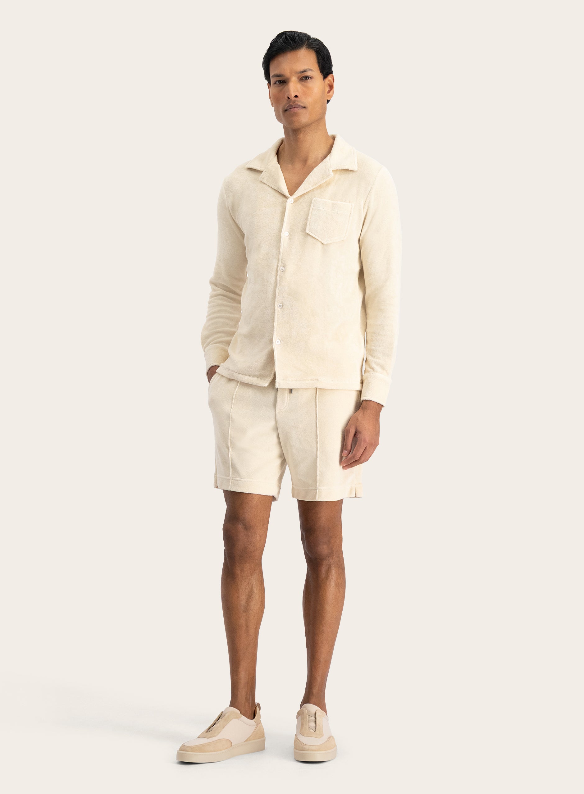 Terry badstof polo met lange mouwen | MODEL | FULL_WIDTH | Beige