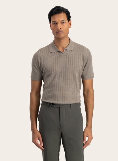 Buttonless polo van linnen | TAUPE
