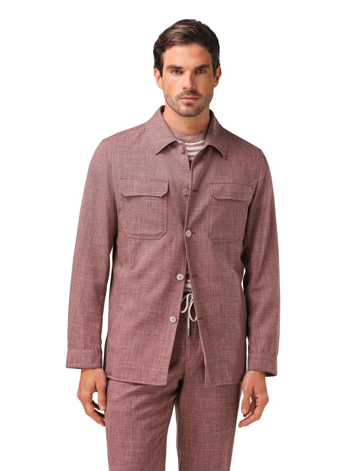 Pak met shirt jacket van wol, zijde en linnen (loro piana-stof) | FULL_WIDTH | MODEL | OUD ROZE