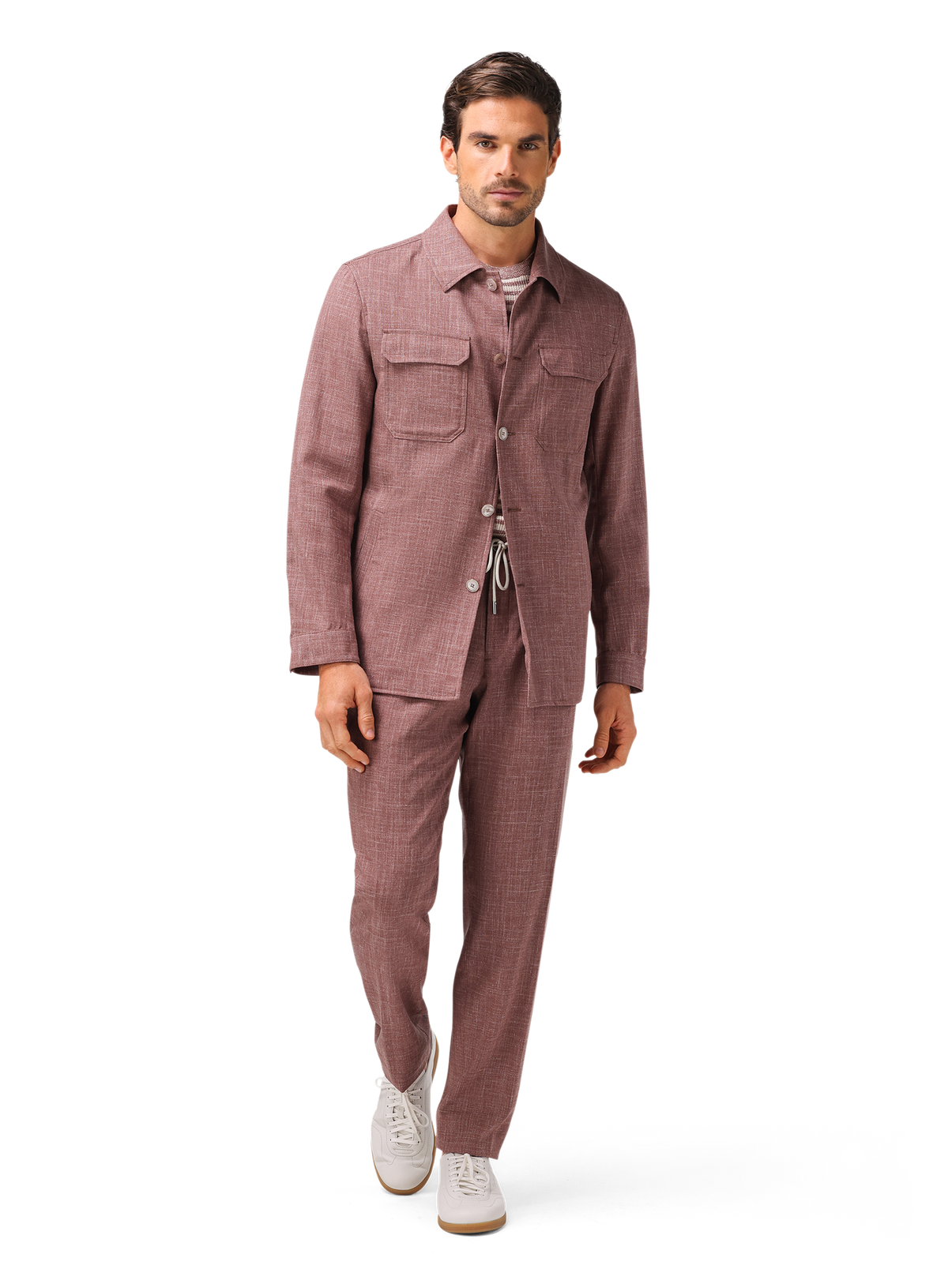 Pak met shirt jacket van wol, zijde en linnen (loro piana-stof) | FULL_WIDTH | MODEL | OUD ROZE