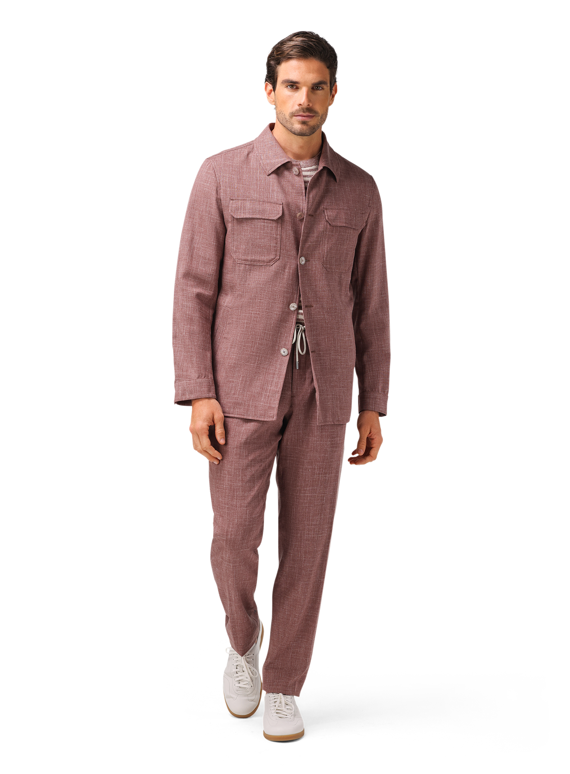 Pak met shirt jacket van wol, zijde en linnen (loro piana-stof) | FULL_WIDTH | MODEL | OUD ROZE
