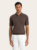 Poloshirt van zijde met ritssluiting | MODEL | FULL_WIDTH | Bruin