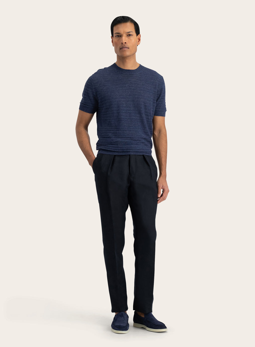 Gemêleerd T-shirt van linnen en zijde | Blauw