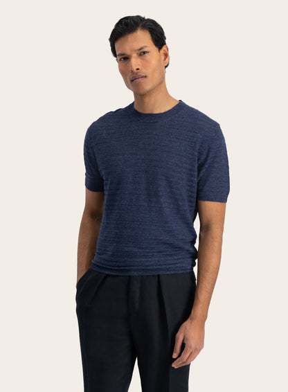 Gemêleerd T-shirt van linnen en zijde | Blauw
