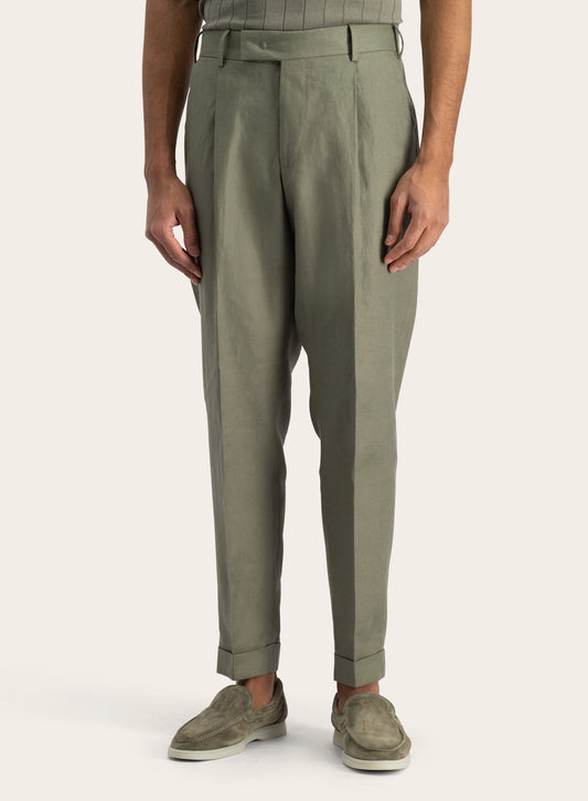 Pantalon van linnen en katoen | Groen