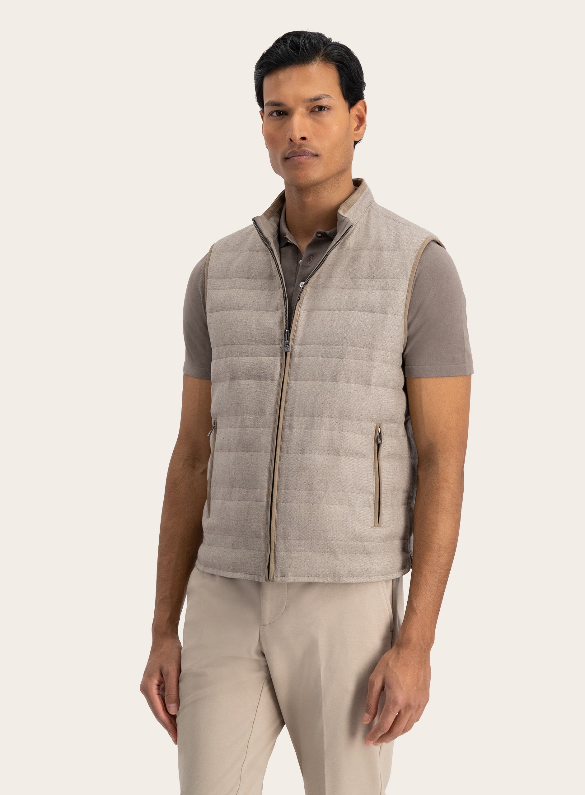 Reversible bodywarmer van zijde en wol | GRIJS-BEIGE