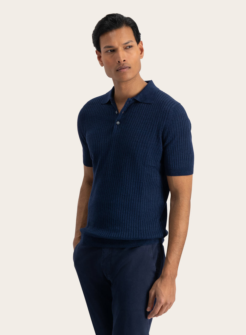 Poloshirt van linnen en katoen | MODEL | FULL_WIDTH | BLUE NAVY