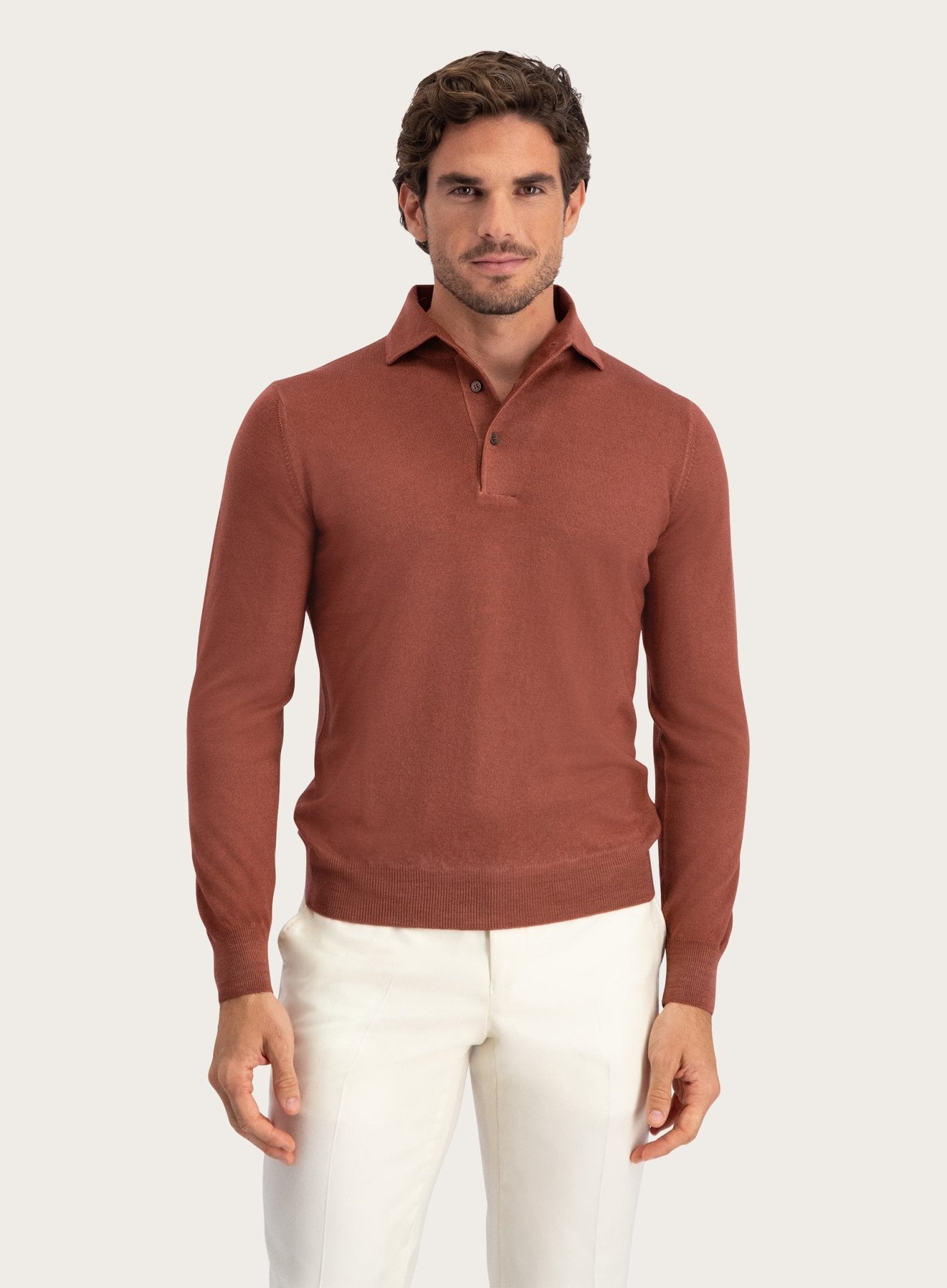 Long sleeve polo made of wool