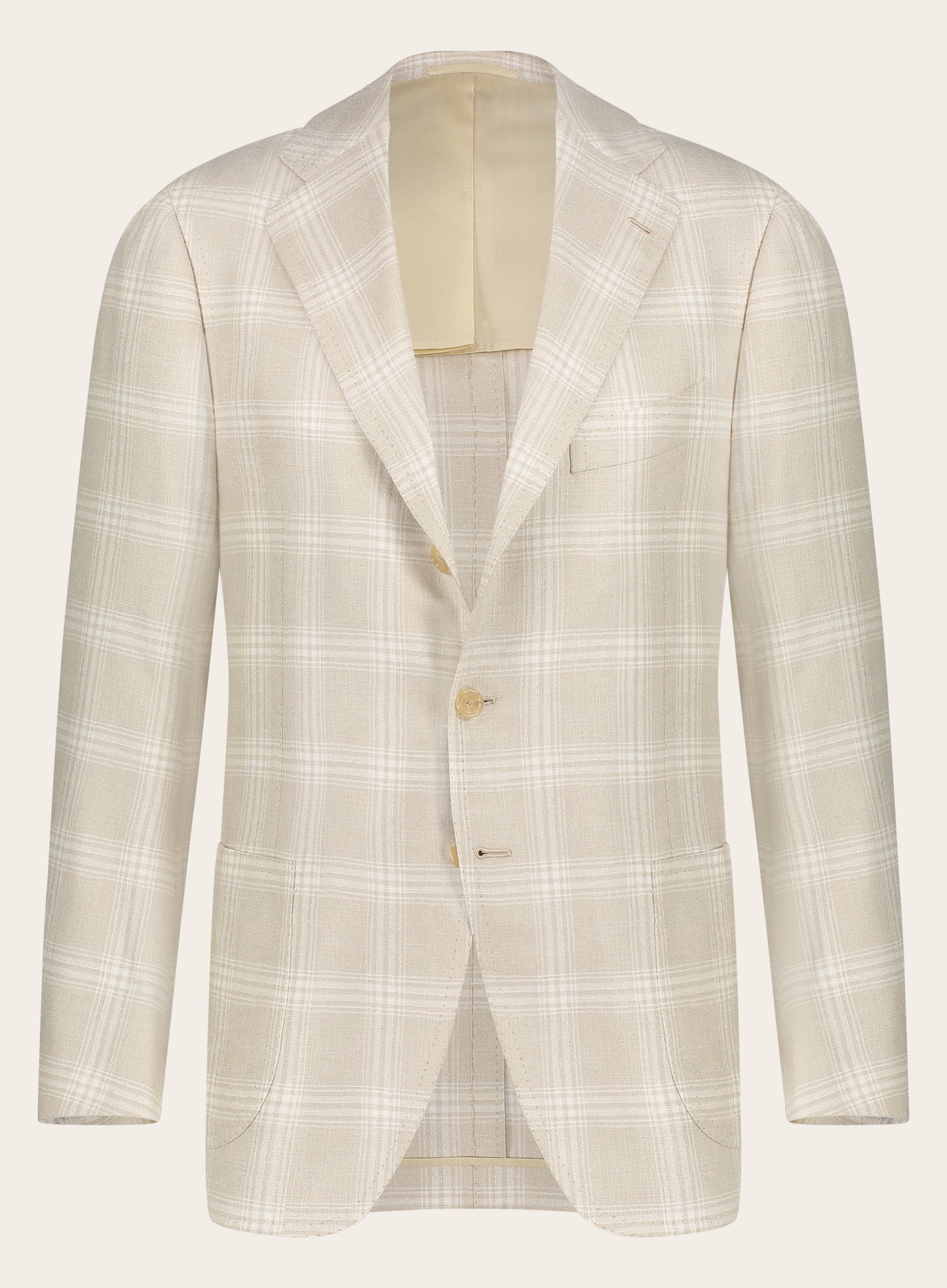 Handgemaakt zijden-cashmere glencheck jasje | Beige