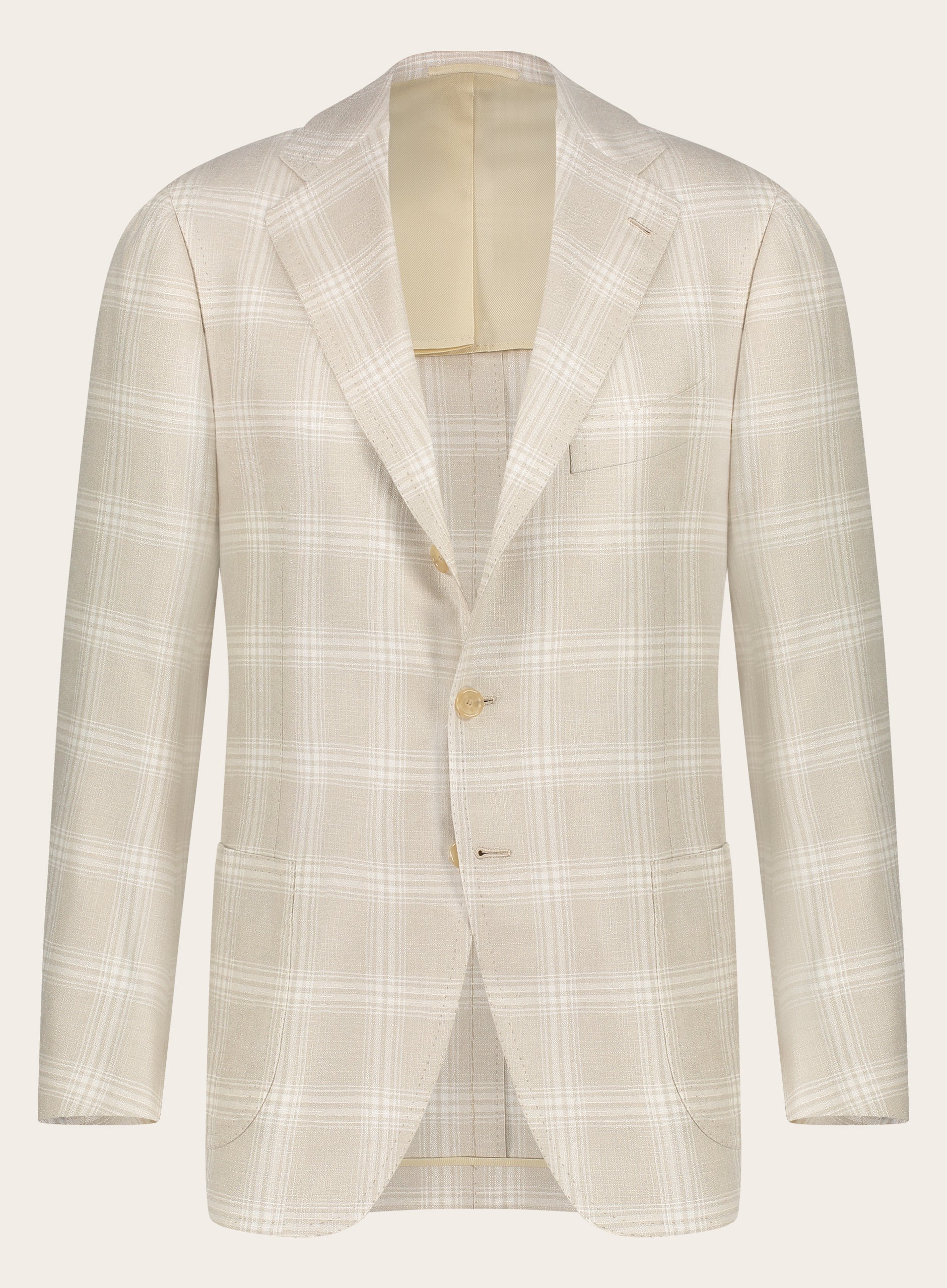 Handgemaakt zijden-cashmere glencheck jasje | Beige