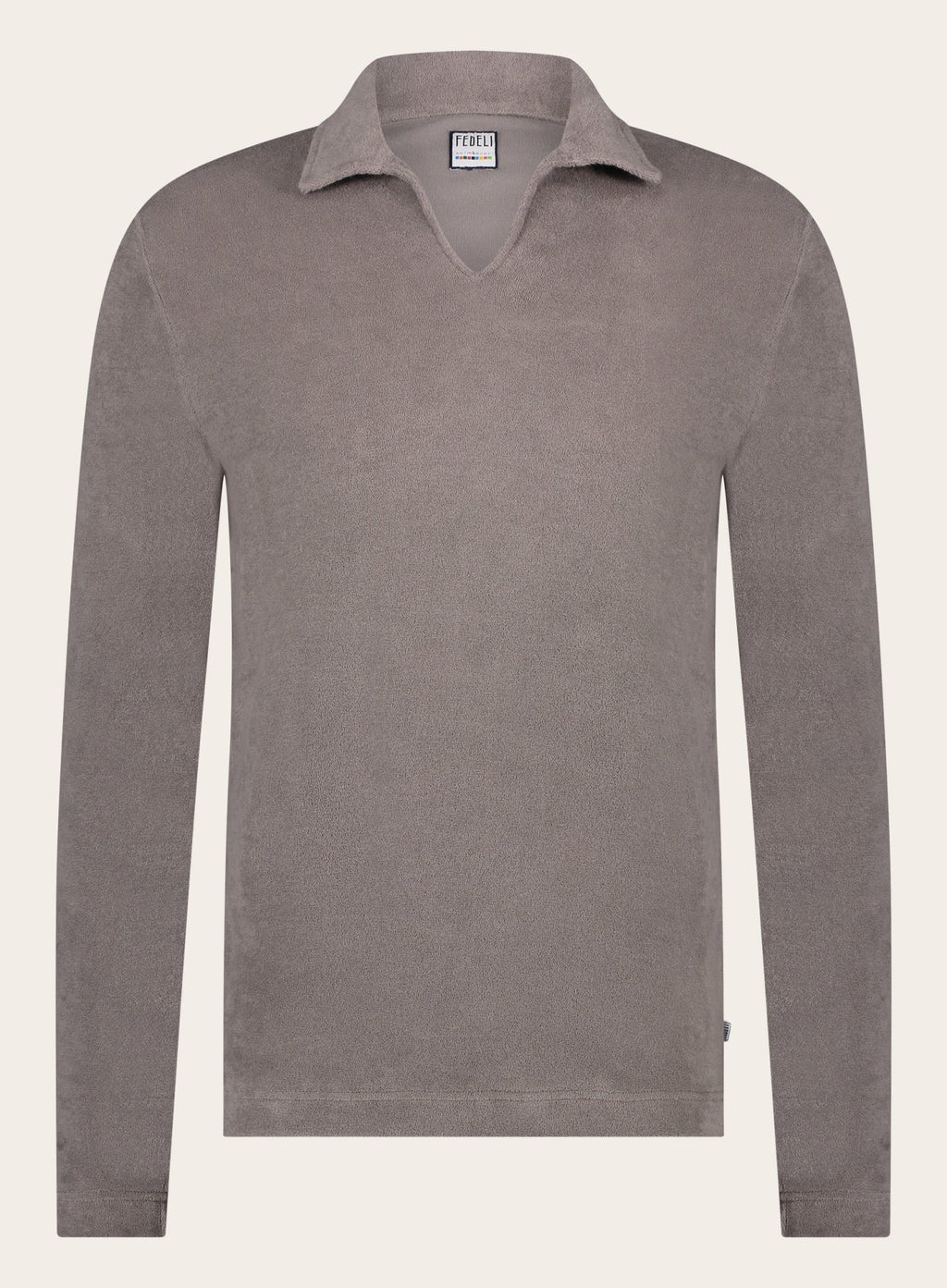 Badstof poloshirt met lange mouwen van katoen | TAUPE