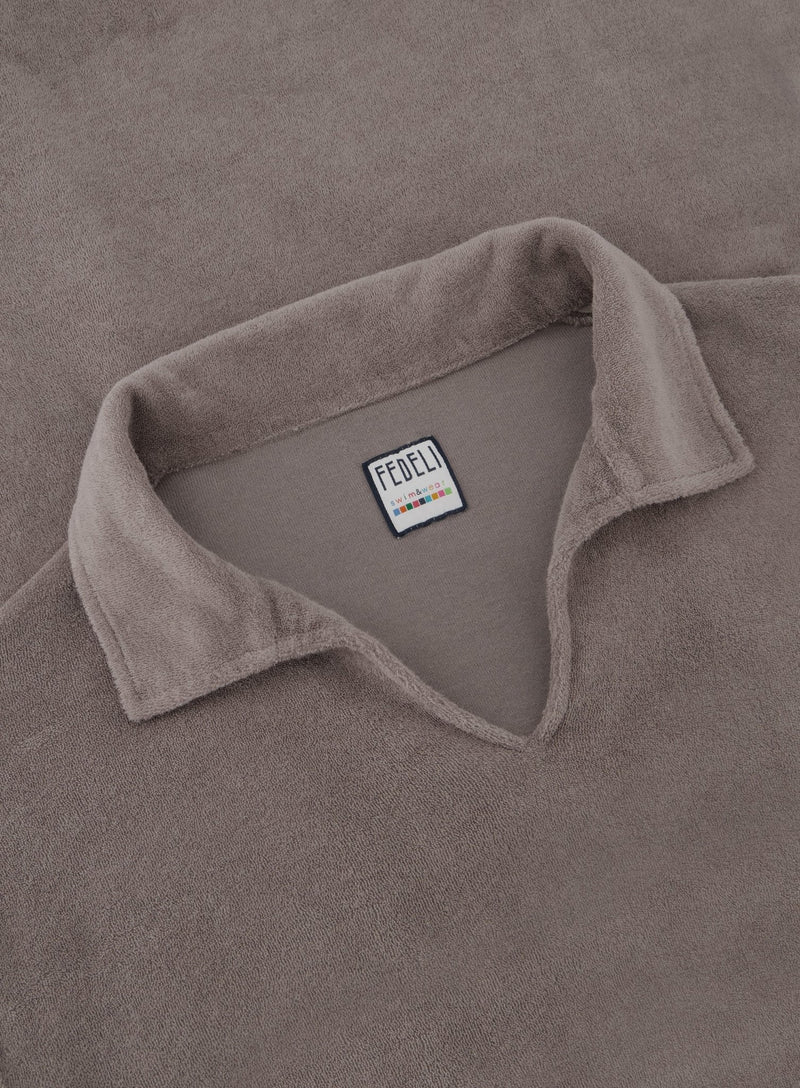 Badstof poloshirt met lange mouwen van katoen | FULL_WIDTH | TAUPE
