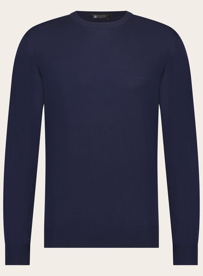 Slim-fit wollen ronde hals trui | BLUE NAVY