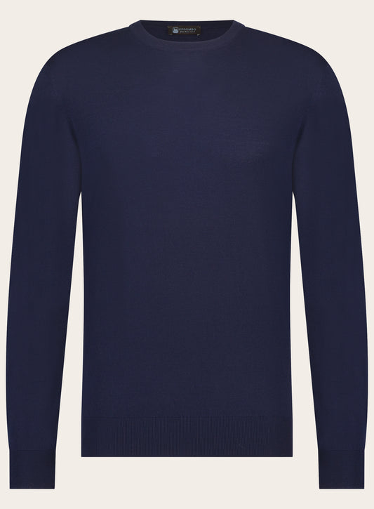 Slim-fit wollen ronde hals trui | BLUE NAVY