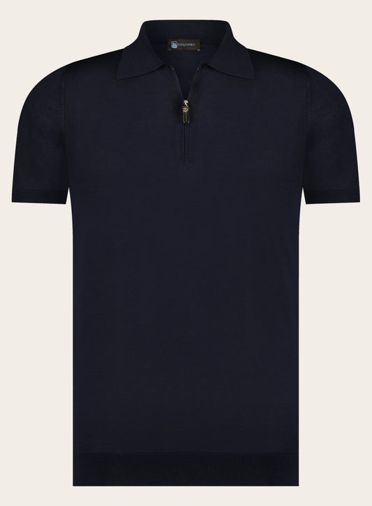 Zijden slim-fit polo | BLUE NAVY