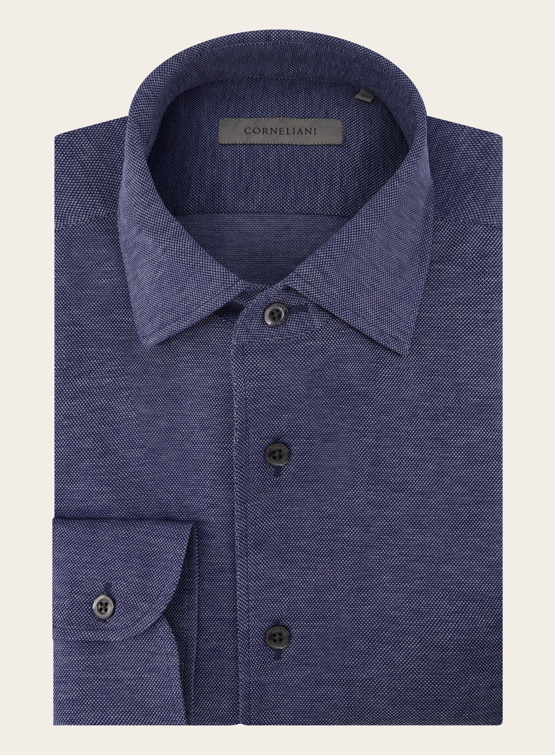 Slim-fit shirt van piqué katoen | JEANS BLAUW