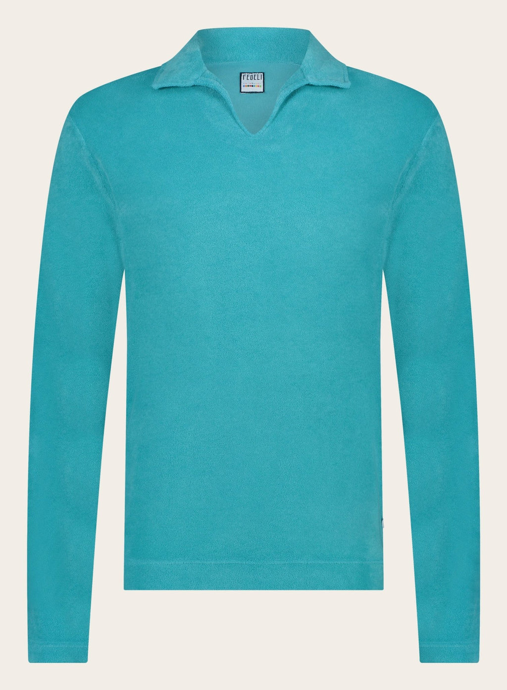 Poloshirt met lange mouwen van badstof | Turqoise